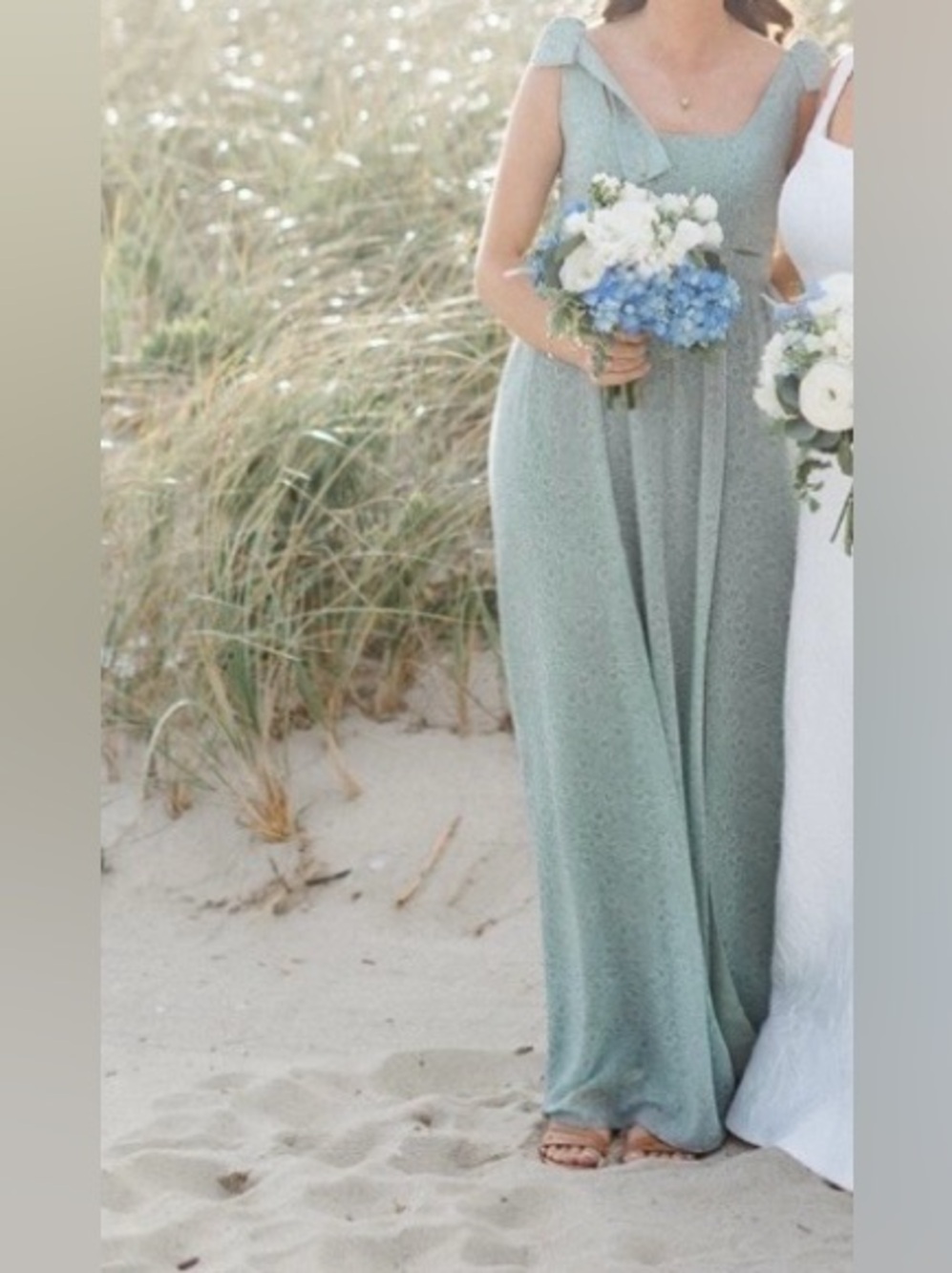Revelry: Bowie Chiffon Floral Print Bridesmaids Dress in Sage Posey